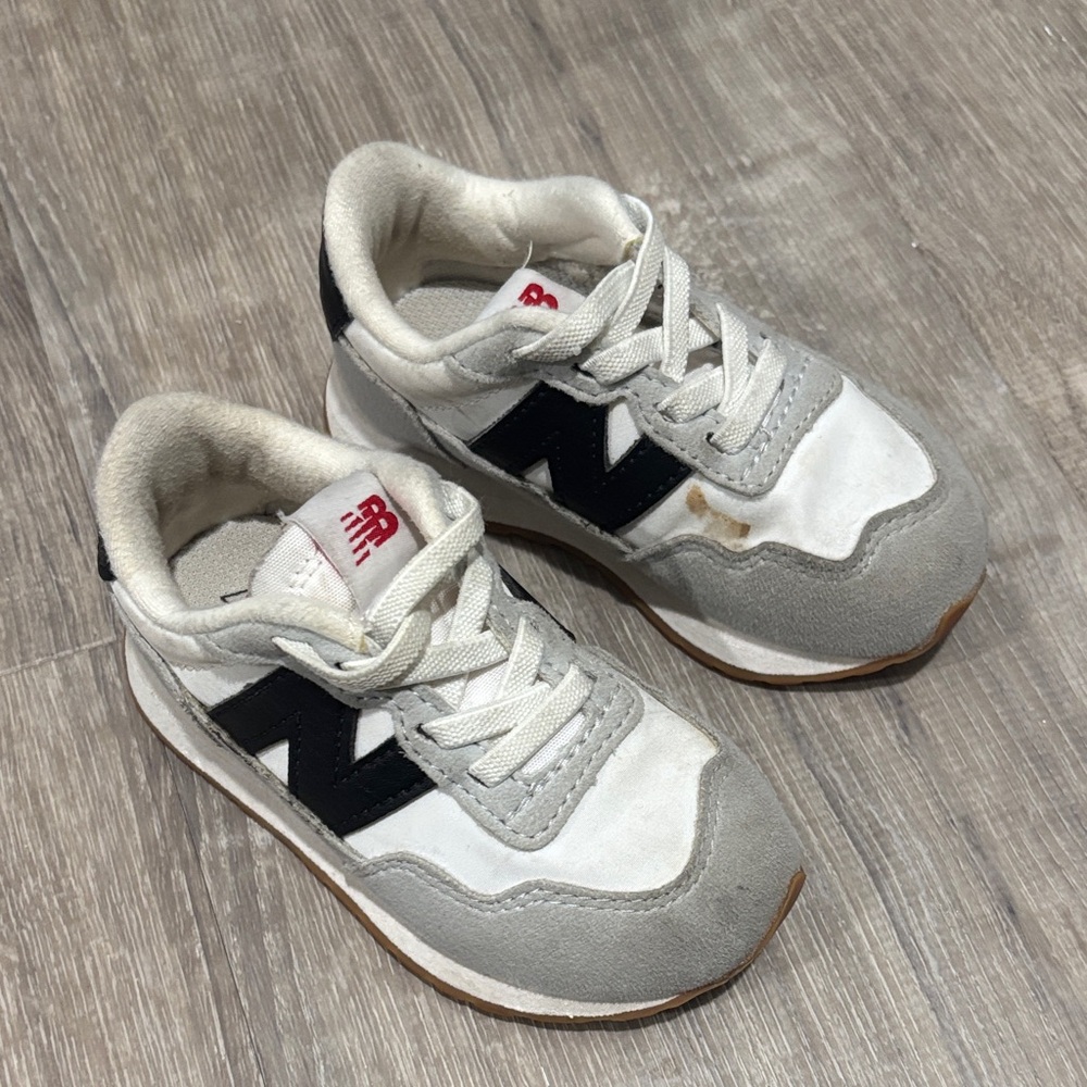 New Balance Kids' White, Black, and Gray Sneakers
